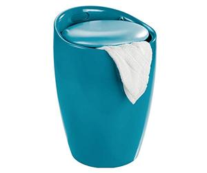 WENKO Tabouret Panier à Linge Coffre à Linge et Tabouret Salle de Bain Candy | Coussin Amovible | Filet Linge Amovible 20l | Plastique ABS résistant 120kg | 36x50,5 cm | Turquoise