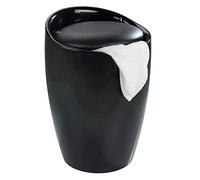 WENKO Tabouret Panier à Linge, Coffre à Linge et Tabouret Salle de Bain Candy, Coussin Amovible, Noir, 20 litres, Ø 36x50,5 cm