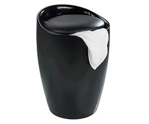 WENKO Tabouret Panier à Linge, Coffre à Linge et Tabouret Salle de Bain Candy, Coussin Amovible, Noir, 20 litres, Ø 36x50,5 cm