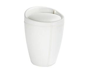 WENKO Tabouret Panier à Linge, Coffre à Linge et Tabouret Salle de Bain Candy, Coussin Amovible, Similicuir Blanc, 20 litres, Ø 36x50,5 cm