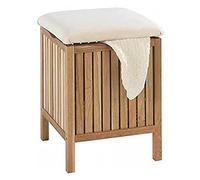 WENKO Tabouret Panier à Linge en Bois Norway | Noyer Finition chêne | Coffre à Linge | Style scandinave | 2en1, Pouf et panière | 65L |Charge 120kg | 39 x 52 x 39 cm | Bois