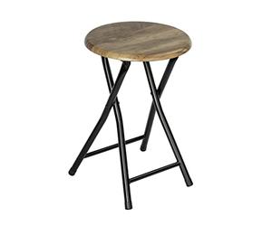 WENKO Tabouret Salle de Bain Mod. Forio | Tabouret Pliant en métal Noir avec Assise en MDF Brun | Design Industriel et loft | Dimensions Ø 30 x H 46 cm | Pratique et décoratif