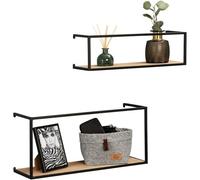 WENKO Étagère murale Geo, set de 2, rangement pour bocaux de conservation en métal & bois de pin, rangement au design industriel pour l'ensemble du foyer familial, 55x25x20cm & 55x16x15cm, noir/marron