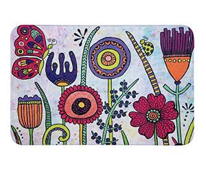 WENKO Tapis de bain Rollin'Art Full Bloom, tapis de douche à motif prairie fleurie, surface velours & dessous antidérapant, compatible avec le chauffage au sol, 100 % polyester, 45 x 70 cm