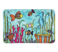 WENKO Tapis de Bain Rollin'Art Full Bloom, Tapis de Douche à Motif Vie sous-Marine, Surface Velours & Dessous antidérapant, Compatible avec Le Chauffage au Sol, 100% Polyester, 45 x 70 cm