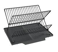 WENKO Tapis d'égouttage Nelia avec égouttoir à vaisselle, avec surface inclinée pour un écoulement optimal de l'eau, en caoutchouc, structure métallique, (l x h x p) : 34 x 24 x 40 cm, noir