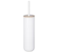 WENKO Brosse WC Bois, Brosse WC Bambou et Plastique Blanc, Posa, Brosse WC Fermée, Ø 7,5 x 37 cm