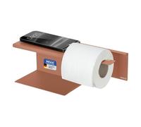 WENKO Turbo-Loc Dérouleur Papier WC avec Tablette Mod Lizan, Acier, Autocollant, Forte adhérence, Fixation Murale sans perçage, Porte-Rouleau WC avec Support Rouleau de réserve, Marron Mat