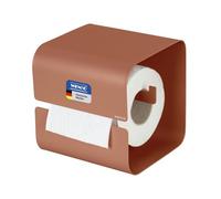 WENKO Turbo-Loc Dérouleur Papier WC Mod Lizan, Acier, Autocollant, Forte adhérence, Fixation Murale sans perçage, Porte-Rouleau WC avec Couvercle, pour Salle de Bain et WC invités, Marron Mat
