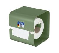WENKO Turbo-Loc Dérouleur Papier WC Mod Lizan, Acier, Autocollant, Forte adhérence, Fixation Murale sans perçage, Porte-Rouleau WC avec Couvercle, pour Salle de Bain et WC invités, Vert Mat