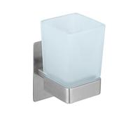 Wenko Turbo-Loc Genova Mural Ustensiles de Brossage à Dents à Fixer sans Perçage, Support en Acier Inoxydable, Gobelet en Verre Satiné 6,2 X 13,2 X 9 Cm, Matt