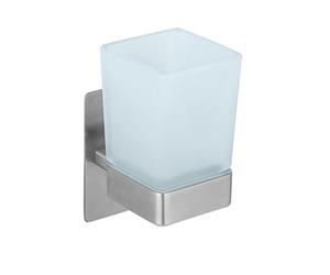 Wenko Turbo-Loc Genova Mural Ustensiles de Brossage à Dents à Fixer sans Perçage, Support en Acier Inoxydable, Gobelet en Verre Satiné 6,2 X 13,2 X 9 Cm, Matt