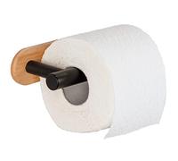 Wenko Turbo-Loc® Orea Porte-Papier Toilette en Bambou Laqué Noir Mat Combiné avec Un Support Mural en Bambou, sans Perçage, 16 X 4,5 X 8 Cm