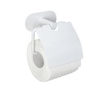 WENKO Turbo-Loc® Orea Porte-rouleau de papier toilette avec couvercle en acier inoxydable Blanc mat 14 x 12,5 x 7 cm