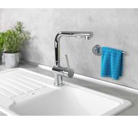 WENKO Turbo-Loc® Porte torchon pour évier - Fixer sans percer, Acier Inoxydable, 23 x 6.5 x 3 cm, Argent Brillant