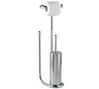 WENKO Stand WC-Porte brosse Universalo Chrom | Set WC avec porte-brosse et porte-papier toilette | Distributeur papier toilette avec rouleau de rechange | Métal 23 x 62,5 x 20 cm Argent brillant