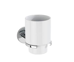 WENKO UV-oc® Isera Porte-gobelet en céramique avec Support en Tube carré et Plaque de Montage Mural en Zinc moulé sous Pression pour Fixation sans perçage avec système adhésif innovant 7 x 11 x 12 cm