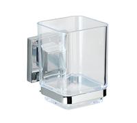 WENKO Porte Brosse à dent mural Quadro, Gobelet Salle de Bain Vacuum-Loc® fixation sans perçage, Acier Inox - Plastique