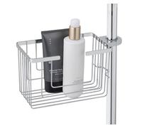 WENKO Valet pour barre douche à fixer sur la tringle, en acier inoxydable | tablette de douche sans perçage, panier inoxydable, organiseur chromé, 20 x 12 x 13 cm, Mod Valognes