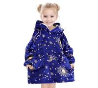 Wenlia Couverture à capuche surdimensionnée pour enfants de 2 à 6 ans, couverture Sherpa pour filles avec poche, pull chaud et doux, couverture portable, taille unique pour 2-6 ans, Bleu marine (Sol