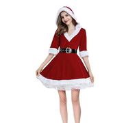 Wenlzhnb Costume de Noël Femme Déguisement Mère Noel à Capuche+Collants Rouge Robe de Noel Hiver Chaud Tenue Fete Déguisement Mère Noël Femme (White, M)