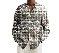 Wenlzhnb Déguisement Disco Homme Chemise Hippie Chemise À Manches Longues À Rever et Imprimé Numérique pour Homme Grande Taille Annees 70 Adulte Costume Disco Tshirt Fluo Fête Soirée (01 Silver, L)