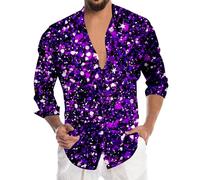 Wenlzhnb Déguisement Disco Homme Chemise Hippie Chemise À Manches Longues À Rever et Imprimé Numérique pour Homme Grande Taille Annees 70 Adulte Costume Disco Tshirt Fluo Fête Soirée (02 Purple, M)