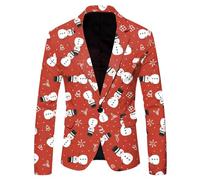 Wenlzhnb Veste de Noël pour Homme Col à Rever Slim Fit Noel Christmas Rigolo Veste de Costume Coupe Classique Décontractés Bouton Christmas pour Les Bals Les Fêtes Dîners (03 Watermelon Red, XL)