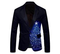 Wenlzhnb Veste de Noël pour Homme Col à Rever Slim Fit Noel Christmas Rigolo Veste de Costume Coupe Classique Décontractés Bouton Christmas pour Les Bals Les Fêtes Dîners (02 Navy, L)