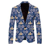Wenlzhnb Veste de Noël pour Homme Col à Rever Slim Fit Noel Christmas Rigolo Veste de Costume Coupe Classique Décontractés Bouton Christmas pour Les Bals Les Fêtes Dîners (03 Blue, L)