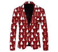 Wenlzhnb Veste de Noël pour Homme Col à Rever Slim Fit Noel Christmas Rigolo Veste de Costume Coupe Classique Décontractés Bouton Christmas pour Les Bals Les Fêtes Dîners (03 Red, L)
