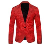 Wenlzhnb Veste de Noël pour Homme Col à Rever Slim Fit Noel Christmas Rigolo Veste de Costume Coupe Classique Décontractés Bouton Christmas pour Les Bals Les Fêtes Dîners (02 Red, XL)