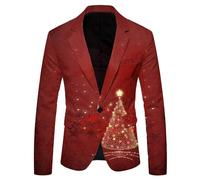Wenlzhnb Veste de Noël pour Homme Col à Rever Slim Fit Noel Christmas Rigolo Veste de Costume Coupe Classique Décontractés Bouton Christmas pour Les Bals Les Fêtes Dîners (02 White, XL)