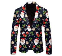 Wenlzhnb Veste de Noël pour Homme Col à Rever Slim Fit Noel Christmas Rigolo Veste de Costume Coupe Classique Décontractés Bouton Christmas pour Les Bals Les Fêtes Dîners (01 Black, L)