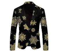 Wenlzhnb Veste de Noël pour Homme Col à Rever Slim Fit Noel Christmas Rigolo Veste de Costume Coupe Classique Décontractés Bouton Christmas pour Les Bals Les Fêtes Dîners (03 Gold, L)