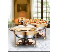 WENMILY Chafing Dish Buffet 6L, Or Rose, 2 Récipients Ronds | Chauffe-Plat,Réchaud en Acier Inoxydable, Solide et Durable,pour Buffet Libre-Service Hôtel Traiteur Restauration