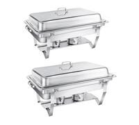 WENMILY Chafing Dish Buffet 9L[Robuste et Durable], Lot de 2 récipients de Maintien au Chaud en Acier Inoxydable (Design à Bord roulé) Chauffe-Plats pour Traiteur, Buffet et fête - Silver Square