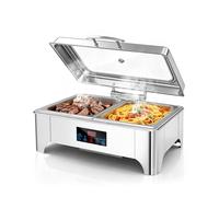 WENMILY Chafing Dish Buffet Electric, Chauffe Assiette électrique 9L | Chauffage Buffet avec Contrôle d'écran Tactile et Couverture de Confidentialité en Verre, Réchauffeur en Acier Inoxydable
