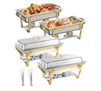 WENMILY Chafing Dish Buffet Lot de 4 Chauffe-Plats 9L Carré Doré | Acier Inoxydable, Récipients de Maintien au Chaud Robuste, Design à Bord Roulé,pour Traiteur, Buffet, Fête - Carré Doré