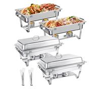 WENMILY Chafing Dish Buffet Lot de 4 récipients de Conservation au Chaud en Acier Inoxydable - 9 l - pour Buffet et fête - avec Pince de Service (carré argenté - 4 Ensembles de conteneurs GN1/2+1/1)