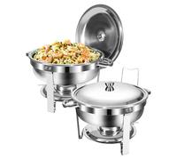 WENMILY Chafing Dish Buffet Set 5L,Lot de 2pcs Acier Inoxydable,Argenté | Buffet Chauffant Rond,Robuste et de Haute qualité, Acier Inoxydable, Design à Bords roulés, Pour Catering, Buffet et fête