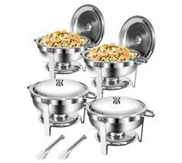 WENMILY Chafing Dish Buffet Set 5L [Robuste et de Haute qualité],4PCS Buffets Chauffants Ronds en Acier Inoxydable [Design à Bords roulés], pour Restaurants Traiteurs Catering,Buffet et fête