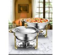 WENMILY Chafing Dish for Buffet Set 6L, Lot de 2 réchauds de Buffet avec Support de Couvercle - Chafers Ronds en INOX Or et Argent pour réceptions, Mariages & événements