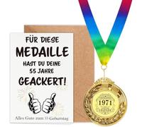 WenmthG 55e anniversaire avec médaille, carte d'anniversaire, enveloppe - 55 ans d'anniversaire pour hommes et femmes - Cadeaux d'anniversaire amusants - Joyeux 55e anniversaire