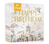 WenmthG Lot de 40 serviettes de table - Décoration d'anniversaire Wizard - 33 x 33 cm - 40 serviettes d'anniversaire magique Harry - Décoration pour garçon et fille - Happy Birthday
