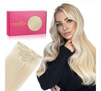 WENNALIFE Extension a Clip Cheveux Naturel, 38cm 70g 7pcs Blond Platine Clair Extension Clip Cheveux Naturel Vrai Cheveux Humain Remy Extensions Cheveux Naturels à Clips Extensions de Cheveux