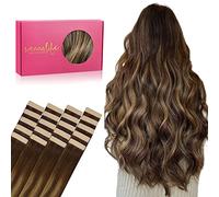 WENNALIFE Extension Cheveux Naturel Adhesive, 25cm 30g 20pcs Extension Adhesive Cheveux Naturel, Extension Cheveux Naturel Remy Invisibles, Marron chocolat à blond caramel