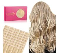 Wennalife Extension Cheveux Naturel Adhesive, 25cm 60g 40pcs Extension Adhesive Cheveux Naturel, Remy Invisibles, Blond Clair à Blond Doré Accentué