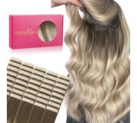 WENNALIFE Extension Cheveux Naturel Adhesive, 35cm 100g 40pcs Extension Adhesive Cheveux Naturel, Extension Cheveux Naturel Remy Invisibles, Brun sable à blond platine
