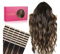 WENNALIFE Extension Cheveux Naturel Adhesive, 35cm 100g 40pcs Extension Adhesive Cheveux Naturel, Extension Cheveux Naturel Remy Invisibles, Balayage noir naturel à marron châtaigne